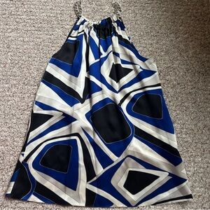 Kenneth Cole Blue Black Silk Sleeveless Tank Top Blouse silver metal chain 10